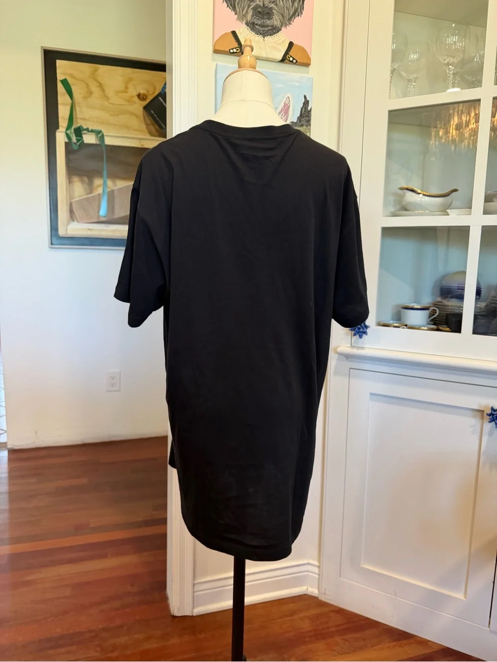 Gucci Black Tee with Cream Cat Patch and Green-Red Logo